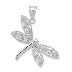 14k White Gold Diamond-cut Dragonfly Pendant