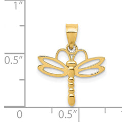 14K Gold Dragonfly Pendant with Polished Finish Elegant and Solid Design