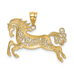 14K Gold and Rhodium Filigree Horse Pendant for Men Polished, Elegant Design
