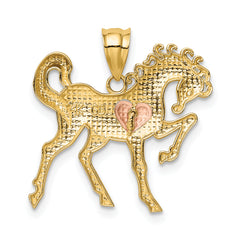14K Yellow and Rose Gold Horse with Heart Charm Polished Two-Tone Design