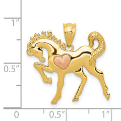 14K Yellow and Rose Gold Horse with Heart Charm Polished Two-Tone Design
