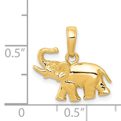 14K Gold Polished Elephant Charm Pendant Solid, Casted, Elegant Design