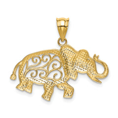 14K Gold Filigree Elephant Pendant  Elegant Casted Design