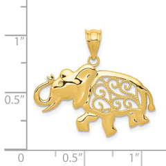 14K Gold Filigree Elephant Pendant  Elegant Casted Design
