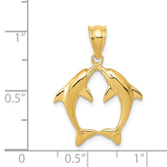 14K Gold Two Dolphins Pendant with Solid Cast Design Elegant and Themed
