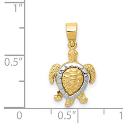 14K Two-Tone Gold Turtle Charm with Polished Finish and Textured Detail