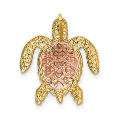 14K Two-Tone Gold Turtle Pendant Slide with Textured Rhodium Detailing