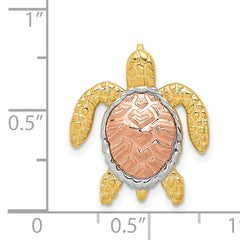 14K Two-Tone Gold Turtle Pendant Slide with Textured Rhodium Detailing