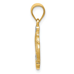 14K Gold and Rhodium Crown Pendant with Polished Finish