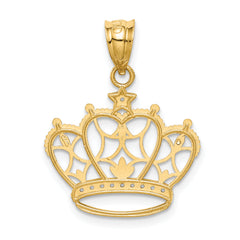 14K Gold and Rhodium Crown Pendant with Polished Finish