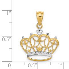 14K Gold and Rhodium Crown Pendant with Polished Finish