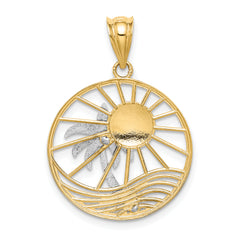 14K Two-Tone Gold Sun & Palm Tree Pendant Elegant Tropical Design