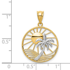 14K Two-Tone Gold Sun & Palm Tree Pendant Elegant Tropical Design