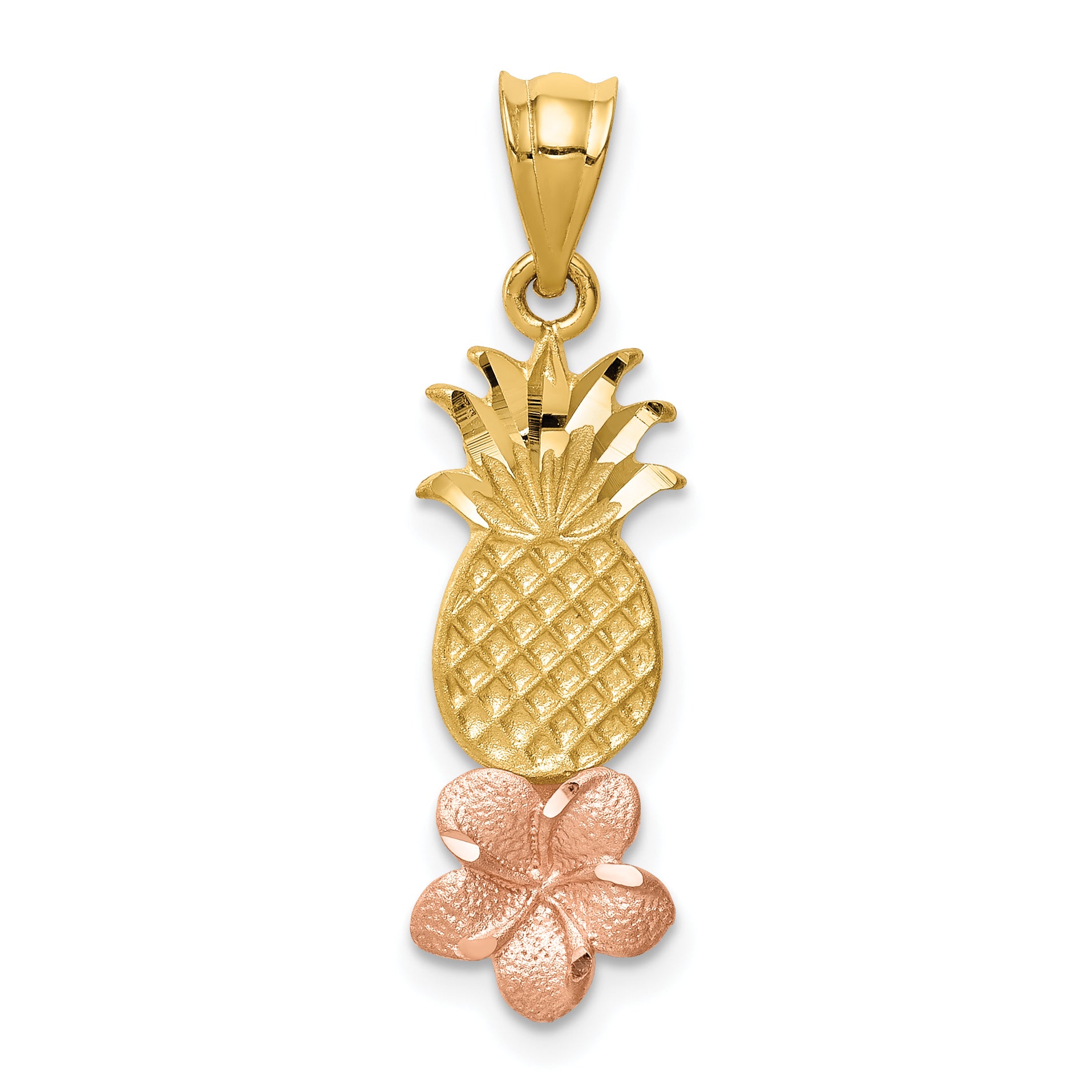 14K Yellow and Rose Gold Pineapple W/ Plumeria Pendant