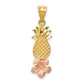14K Yellow and Rose Gold Pineapple W/ Plumeria Pendant