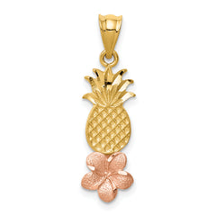 14K Yellow and Rose Gold Pineapple W/ Plumeria Pendant