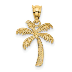 14K Gold Palm Tree Pendant with Rhodium Accents  Solid, Casted Design
