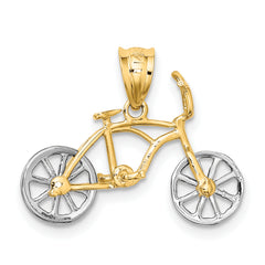 14K Two-Tone Gold 3D Moveable Bicycle Pendant for Men Polished Finish