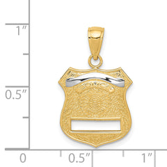 14K Gold Police Badge Pendant with Rhodium Accents Polished Solid Design