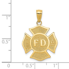 14K Gold Fire Department Badge Pendant for Men Polished, Solid Design