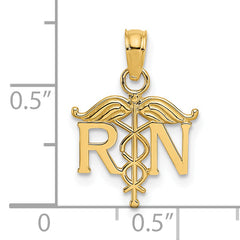 14K Gold RN Registered Nurse Pendant with Polished Finish and Solid Design