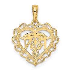 14K Gold RN Registered Nurse Heart Pendant with Polished Finish