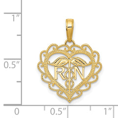 14K Gold RN Registered Nurse Heart Pendant with Polished Finish