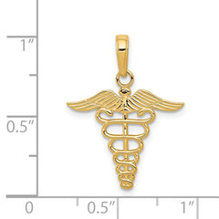 14K Gold Caduceus Charm with Polished Finish and Textured Back
