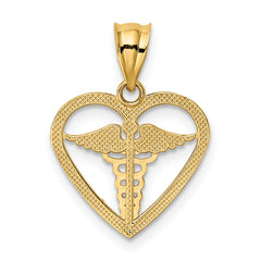 14K Gold Caduceus Heart Medical Pendant with Polished Finish for Everyday Wear