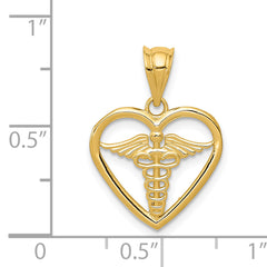 14K Gold Caduceus Heart Medical Pendant with Polished Finish for Everyday Wear