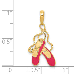 14K Gold Enameled Ballet Slippers Charm with Pink Accents Elegant, Polished Finish