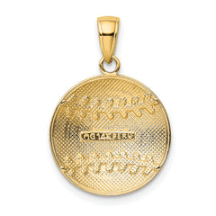 14K Gold Polished Baseball Charm Solid Casted, Textured Design