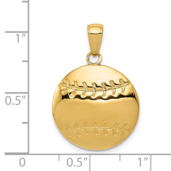14K Gold Polished Baseball Charm Solid Casted, Textured Design