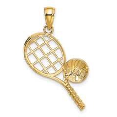 14K Gold Diamond-Cut Tennis Racquet Charm for Men Solid, Polished & Elegant Sports Pendant
