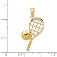 14K Gold Diamond-Cut Tennis Racquet Charm for Men Solid, Polished & Elegant Sports Pendant