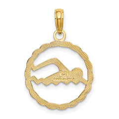 14K Gold Swimming Charm with Polished Finish and Open-Back Design Elegant and Timeless