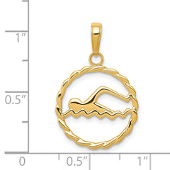 14K Gold Swimming Charm with Polished Finish and Open-Back Design Elegant and Timeless