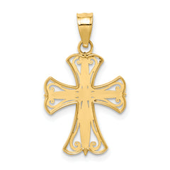 14K Gold Diamond-Cut Cross Pendant with Rhodium Accent Elegant & Solid Design