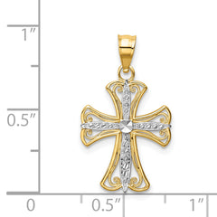 14K Gold Diamond-Cut Cross Pendant with Rhodium Accent Elegant & Solid Design