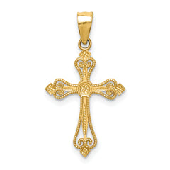 14K Gold Mini Budded Cross Pendant Solid, Casted Design