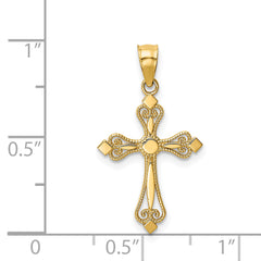 14K Gold Mini Budded Cross Pendant Solid, Casted Design