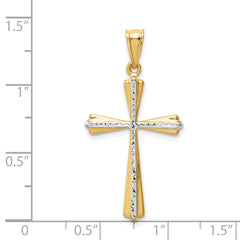 14K Gold Diamond-Cut Cross Pendant with Polished Rhodium Accents