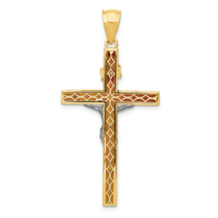 14K Two-Tone Gold INRI Hollow Crucifix Pendant Polished Finish
