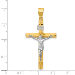 14K Two-Tone Gold INRI Hollow Crucifix Pendant Polished Finish