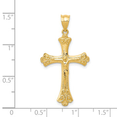 14K Gold Crucifix Pendant with Polished Finish Solid and Textured Design