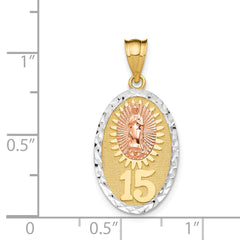 14K Two-Tone Lady Guadalupe Pendant with White Rhodium Polished Finish
