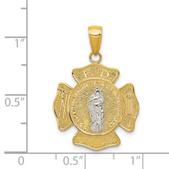 14K Two-Tone Saint Florian Medal Pendant with Polished Finish Solid Design