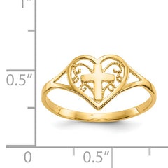14k Polished Heart With Cross Ring