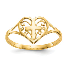 14k Polished Heart With Cross Ring