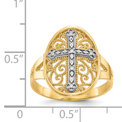 14k Yellow & White Gold Diamond Filigree Cross Ring